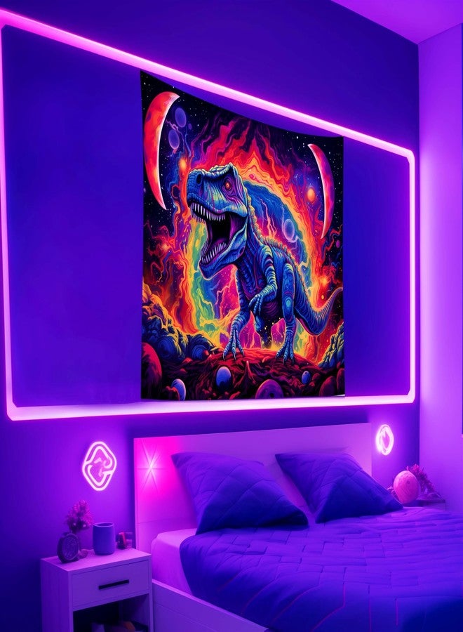 QGHOT Blacklight Dinosaur Tapestry Wall Hanging Black Light Tapestries Uv Glow in the Dark Dino Poster for Teen Boys Room Bedroom 29x37in - Image 2